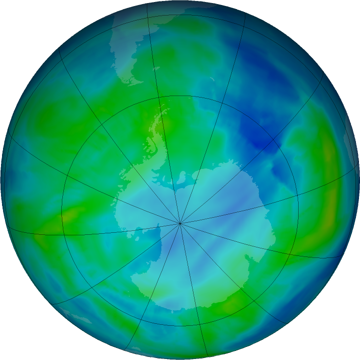 Antarctic ozone map for 28 April 2016